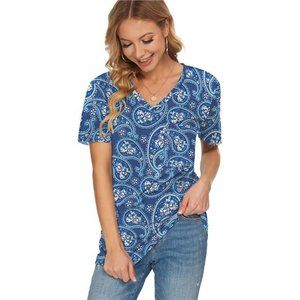 Womens T Shirts Short Sleeve V Neck Loose Summer Tee Basic Tunic Top with Pocket